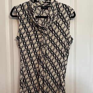 Tahari Black and Cream Patterned Blouse